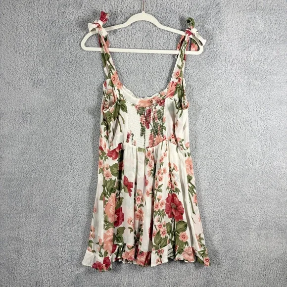 Reformation Christine Dress Etienne Pink Floral Size 12 White Ruffle Sweetheart - Picture 8 of 8
